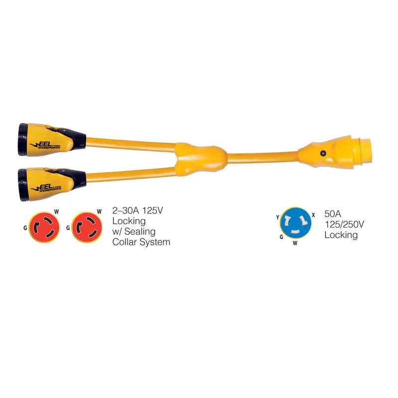 Marinco Y504-2-30 Eel (2)-30A-125V Female To (1)50A-125/250V Male "Y" Adapter - Yellow [Y504-2-30] 1