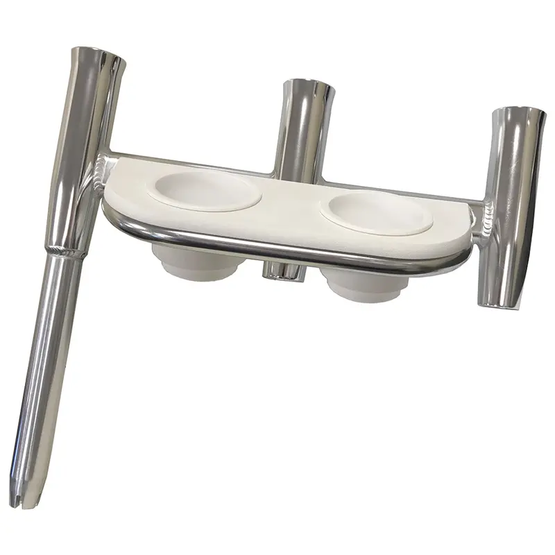 Tigress Offset Triple Rod Holder W/Cup Holders - Starboard Side - Polished Aluminum [88148-1] 1