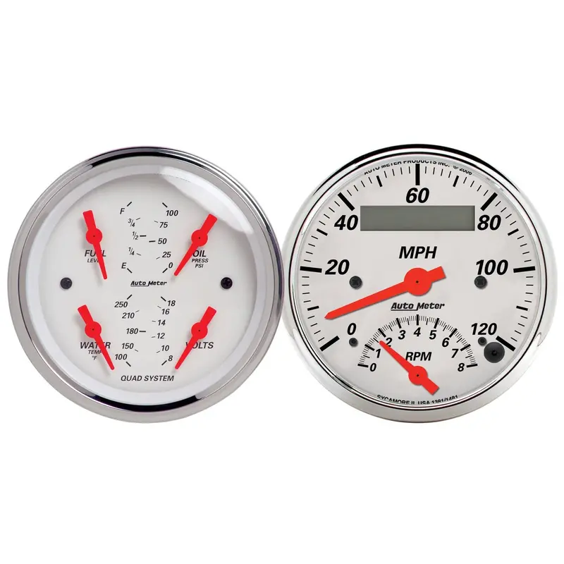 Autometer 1309 Arctic White Quad Gauge Kit – 3-3/8" Tachometer, Speedometer, And Dual Auxiliary Gauges 1