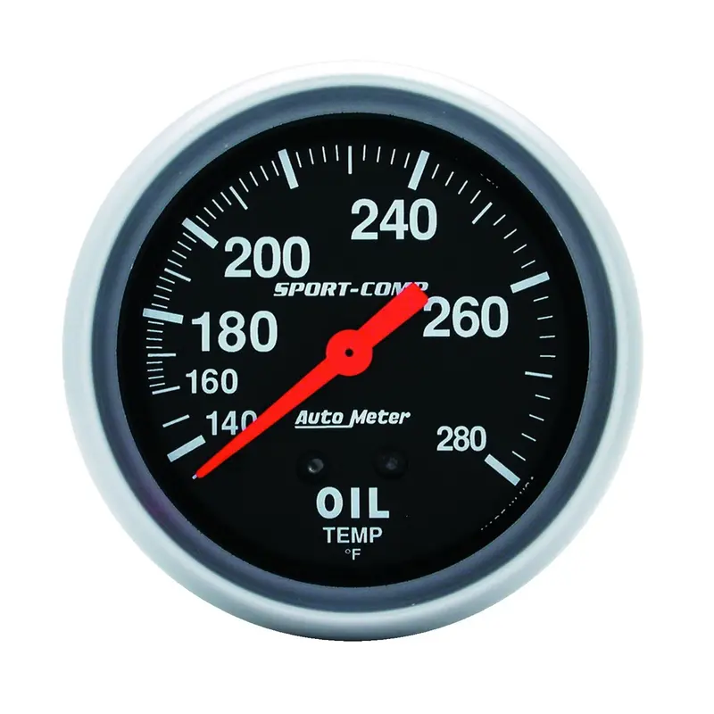Autometer 3443 Mechanical Oil Temperature Gauge – 2 5/8" Dial, 140°–280°F Range, 12 Ft Capillary Tube 1