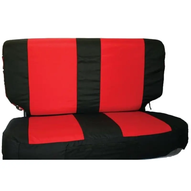 Rampage 5054530 Seat Cover Combo – Black & Red Polycanvas Front/Rear Set With Belt Pads 1