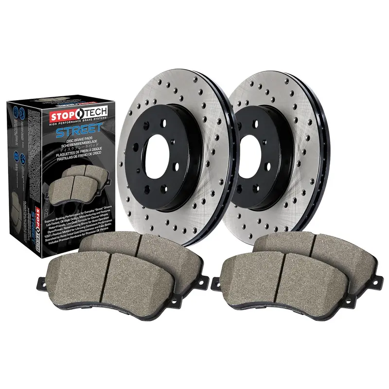 Stoptech 939.22508 Rear Brake Kit – Drilled & Slotted Rotors With Street-Optimized Pads 1