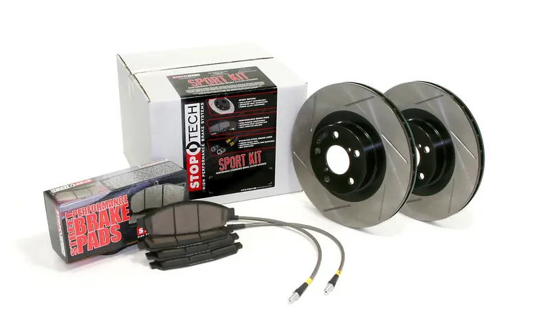 Stoptech 977.61001F Front Sport Brake Kit – Slotted Rotors With Stainless Brake Lines 1