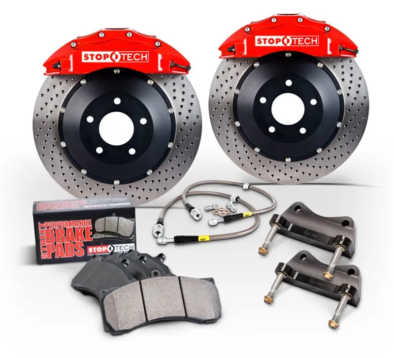Stoptech Big Brake Kit – Front Axle With Silver Calipers & Two-Piece Zinc-Coated Slotted Rotors 1