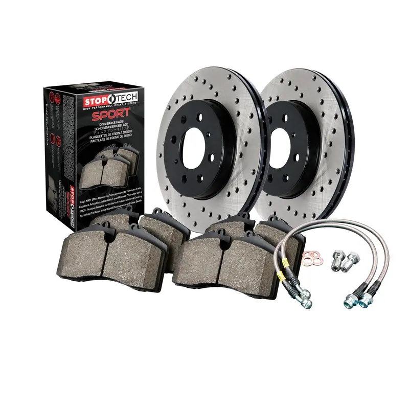 Stoptech Sport Rear Brake Kit – Drilled Rotors & Stainless Brake Lines (979.44012R) 2