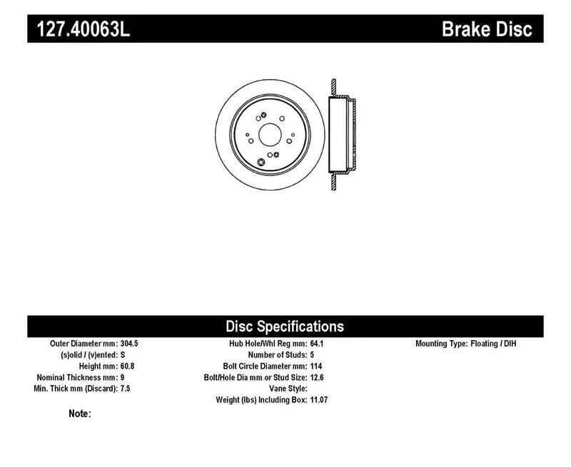 Stoptech Sport Rear Left Drilled & Slotted Brake Rotor (Model 127.40063L) 1